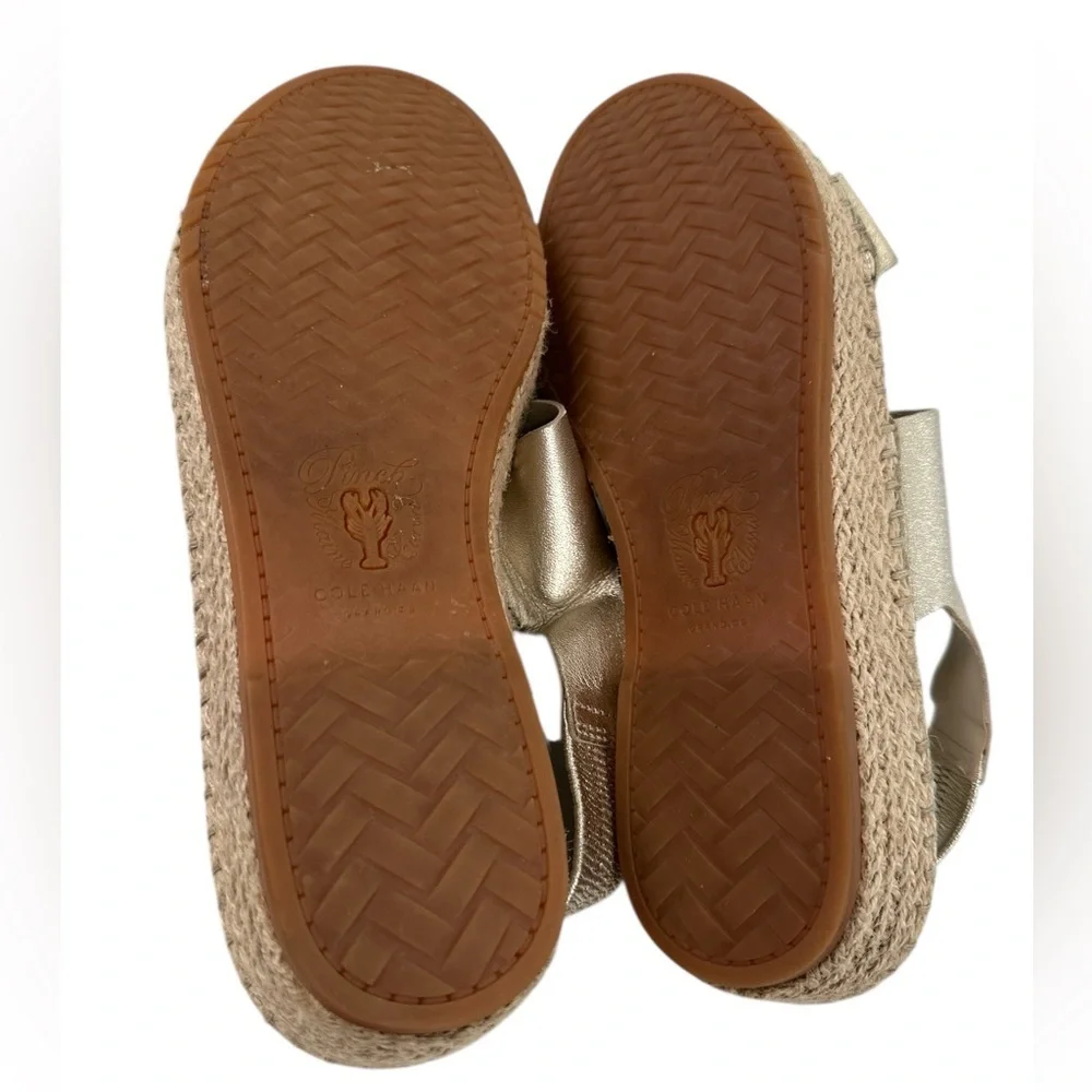 Cole Haan Cloudfeel Espadrille Sandals Soft Gold Metallic Leather Natural Jute 7